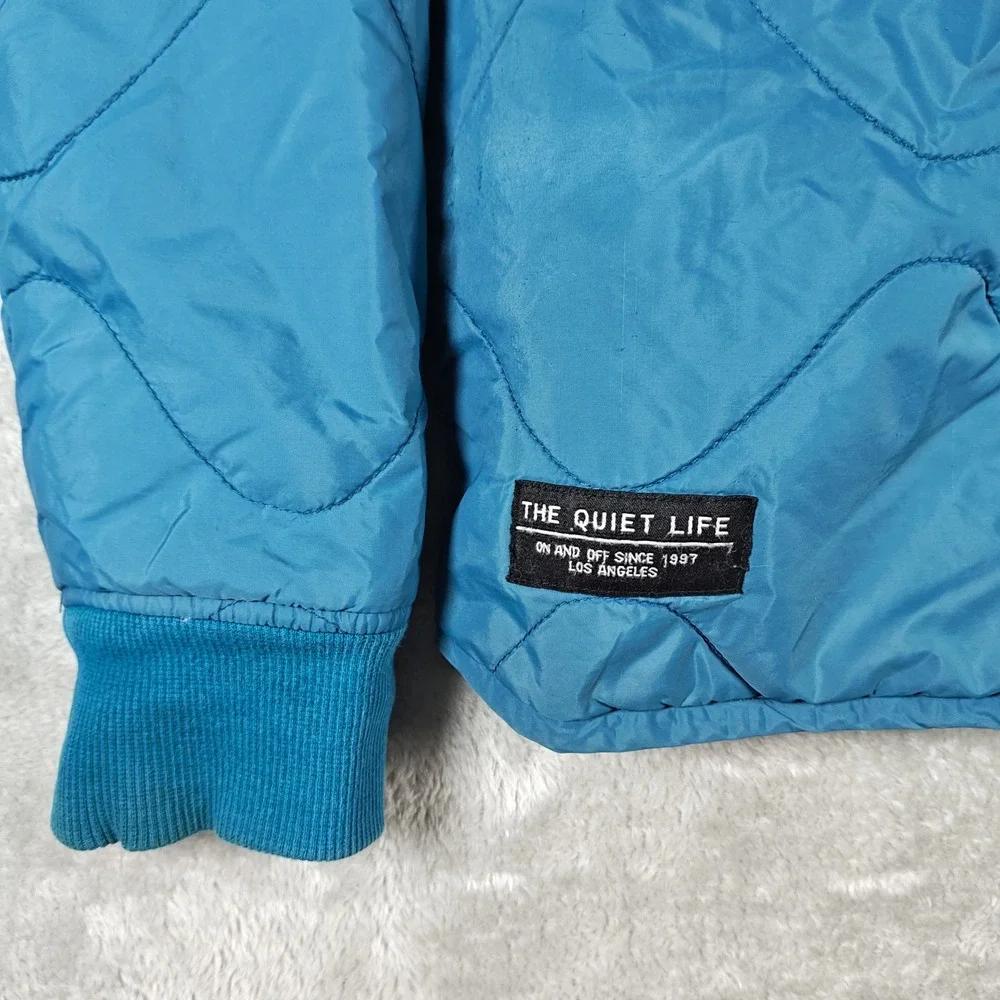 The Quiet Life Jacket Mens Medium Blue Quilted Rose Embroidery Full Zip Skater
